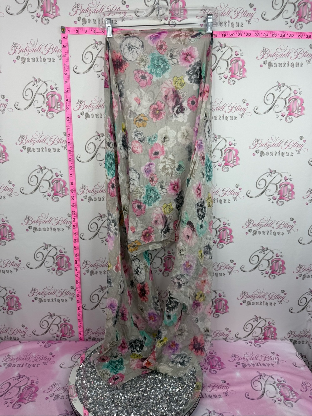 LOVE & LORE scarf wrap Floral Sheer Scarf Wrap in Cream with Pink & Teal Accents